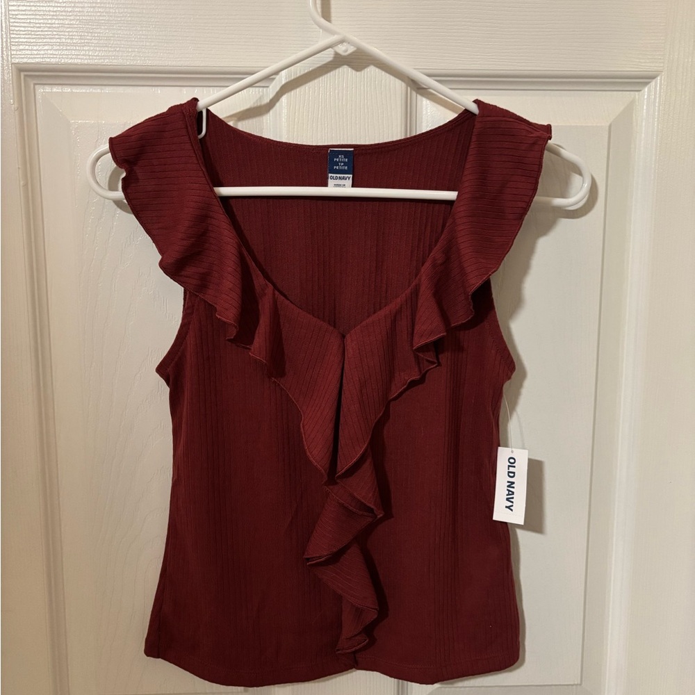 NWT Old Navy Women's Burgundy Red Ruffle Sleeveless Top